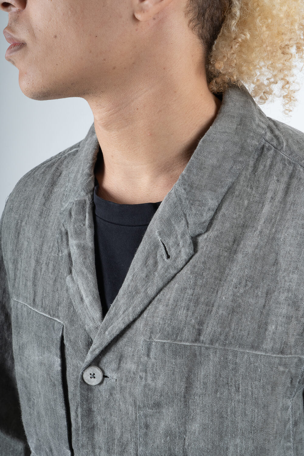 Cold-Dye Button-Up Linen Blazer Grey