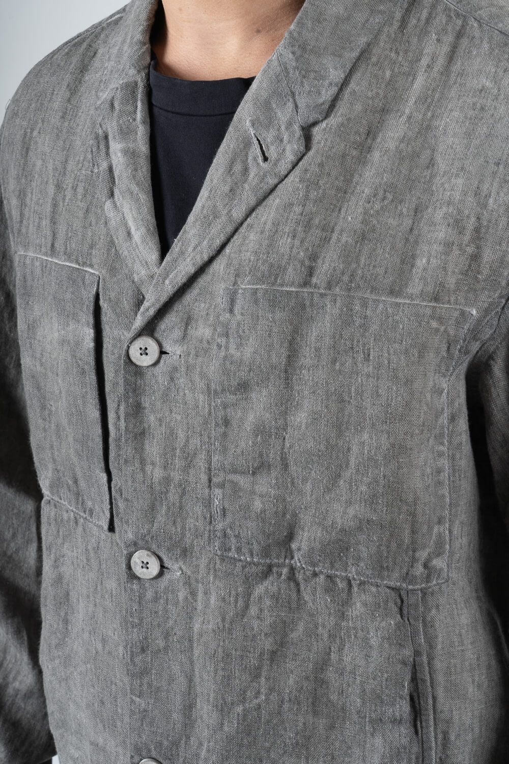 Cold-Dye Button-Up Linen Blazer Grey