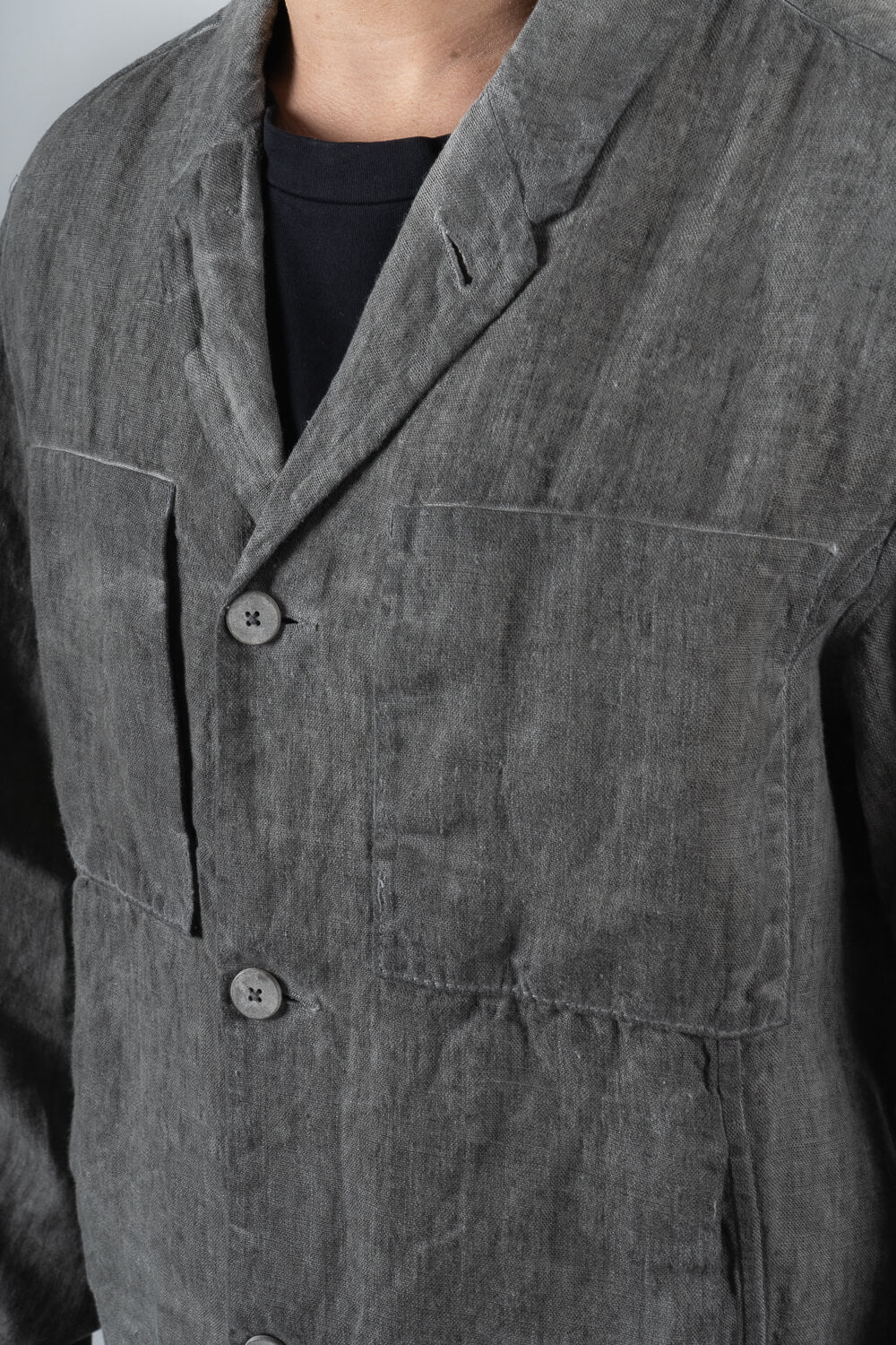 Cold-Dye Button-Up Linen Blazer Grey
