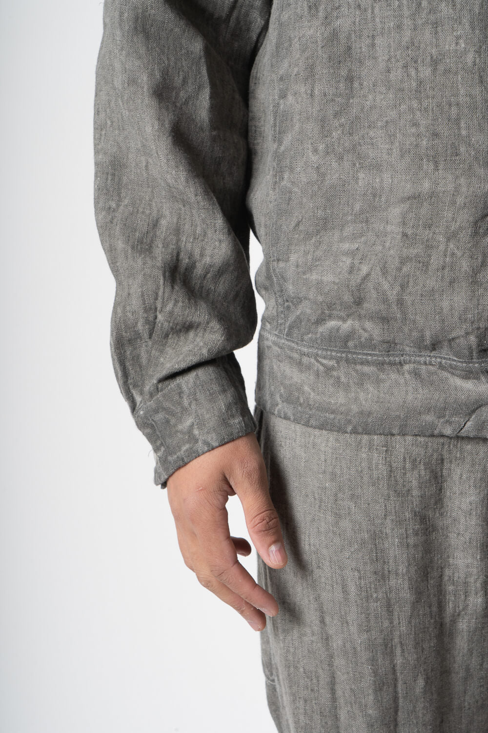 Cold-Dye Button-Up Linen Blazer Grey