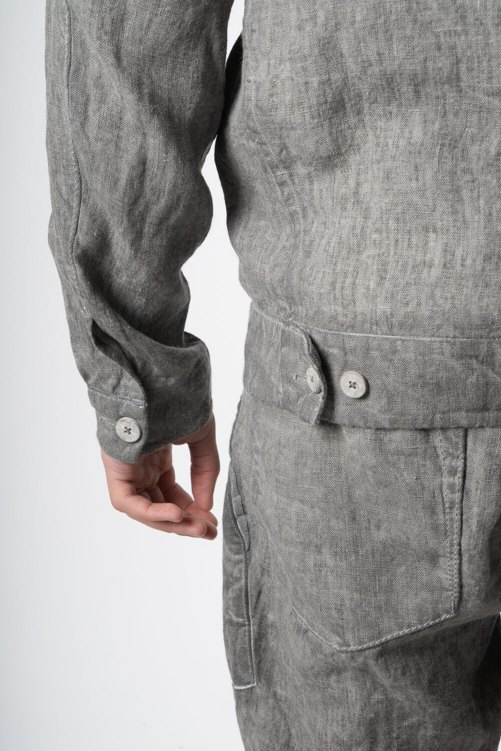 Cold-Dye Button-Up Linen Blazer Grey