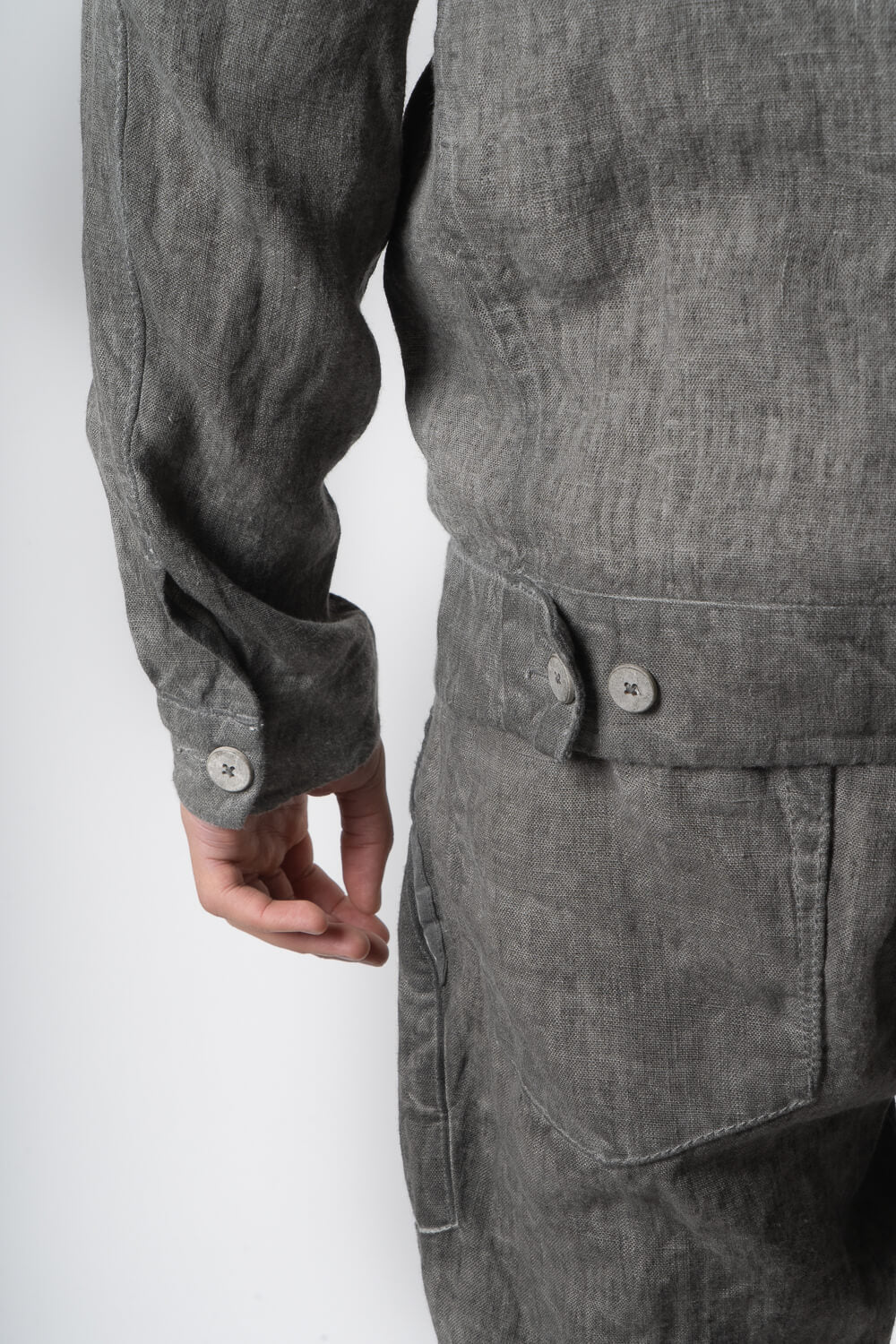 Cold-Dye Button-Up Linen Blazer Grey