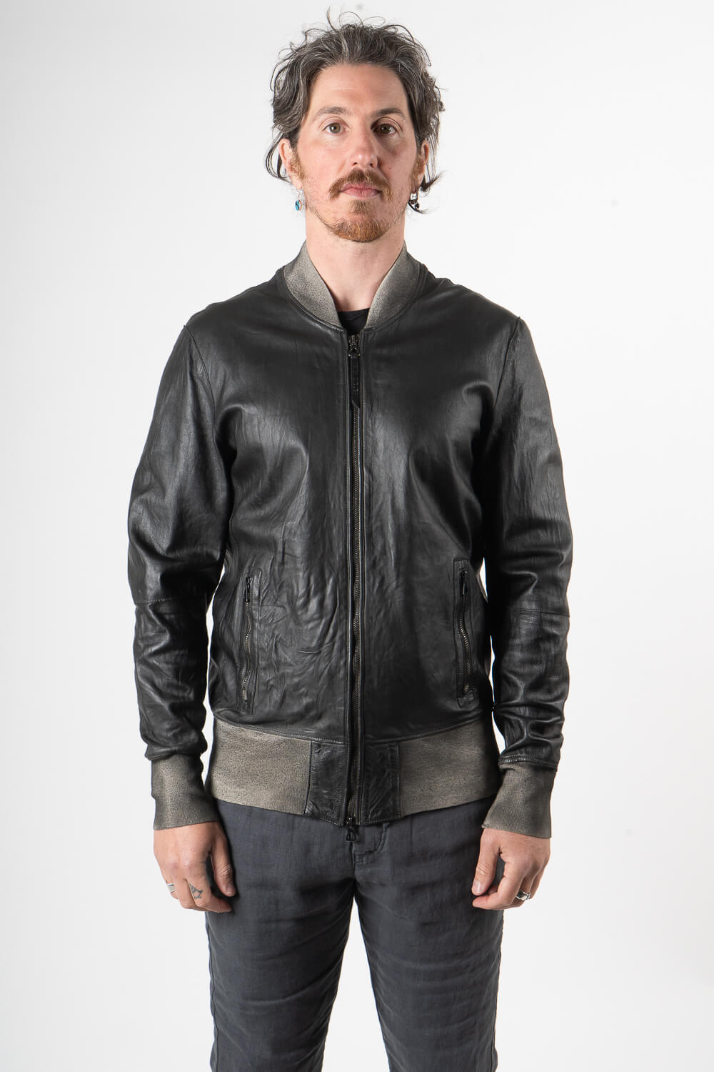 Cold-Dye Distressed Effect Tuscan Lamb Leather Jacket Brown/Blue