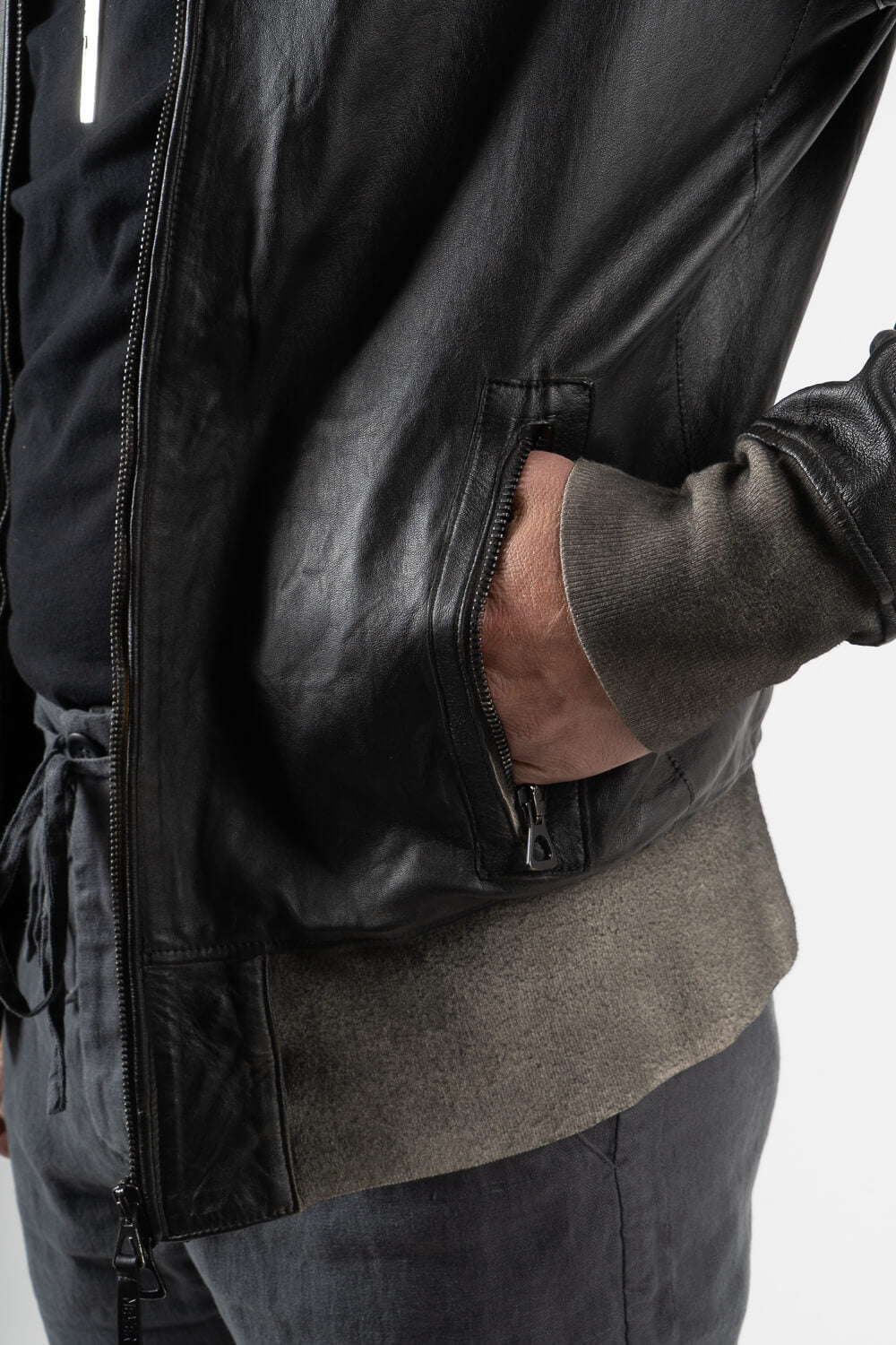 Cold-Dye Distressed Effect Tuscan Lamb Leather Jacket Brown/Blue
