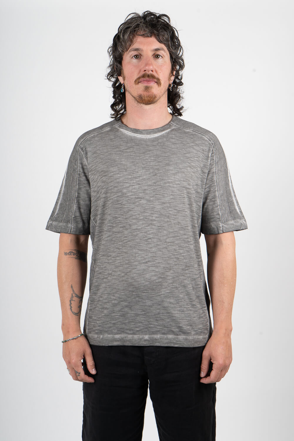 Cold-Dye Effect W/ Cotton/Linen Inserts T-Shirt Grey
