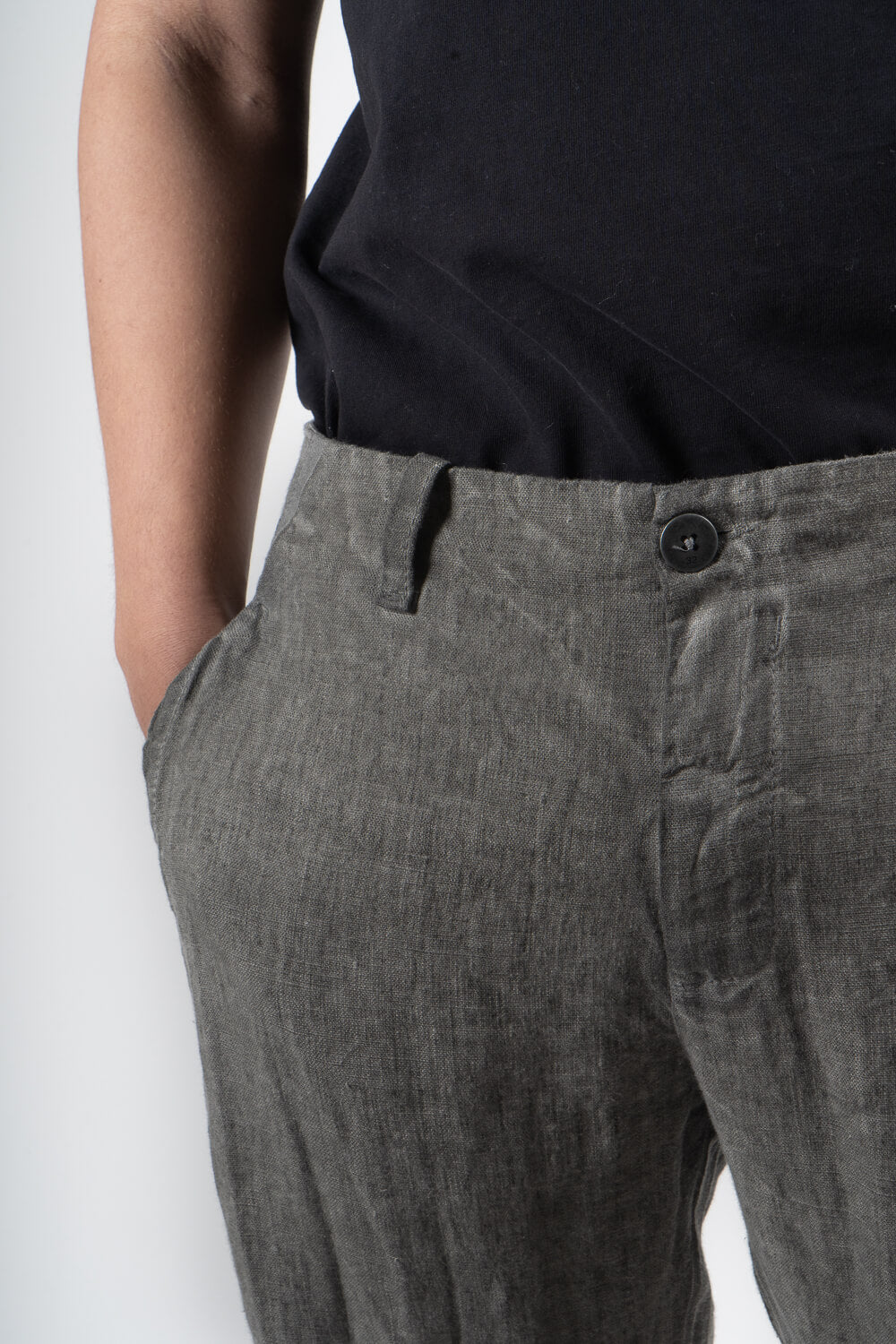 Cold-Dye Linen Trousers Grey