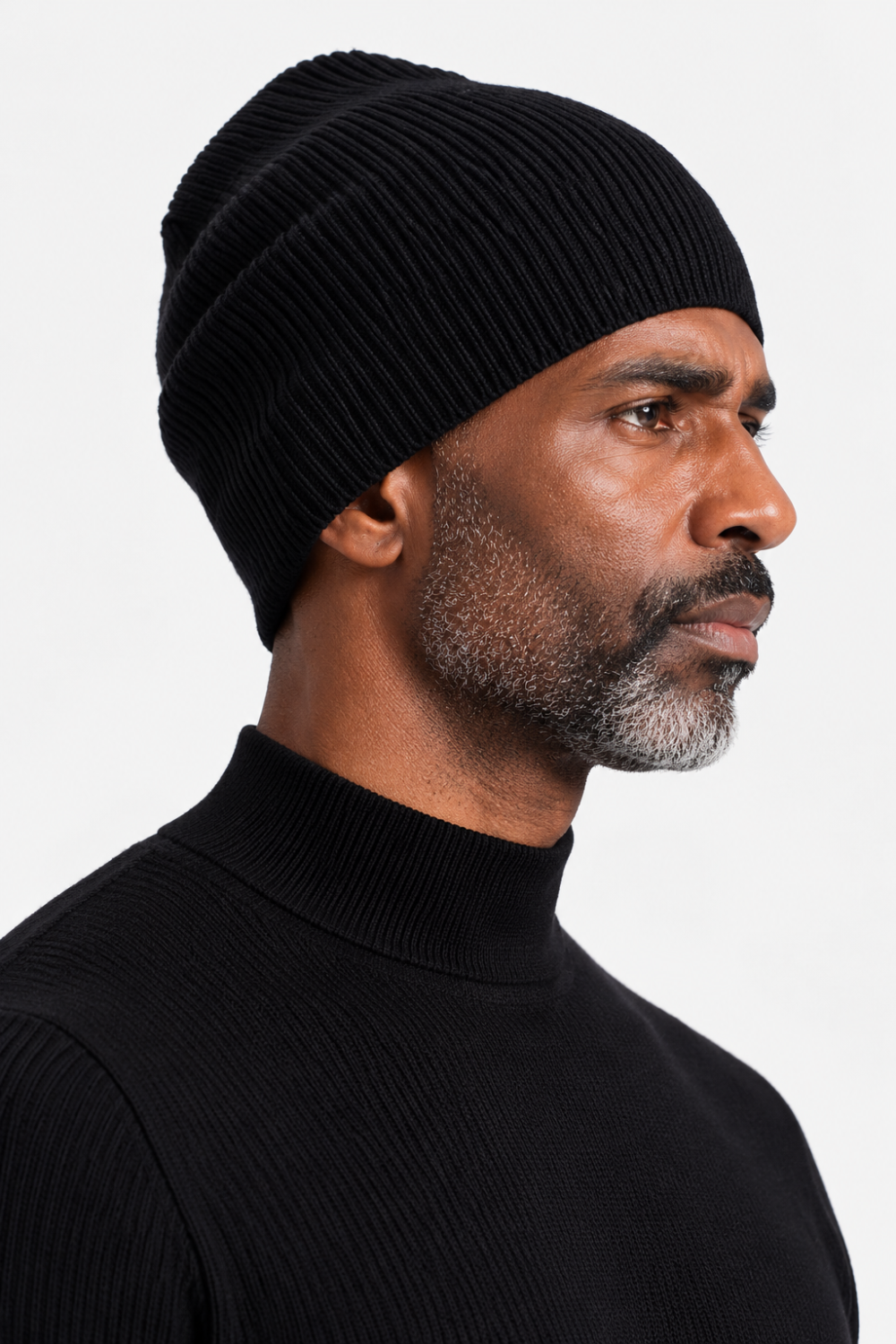 Contrast Stitch Ribbed Wool Beanie Black
