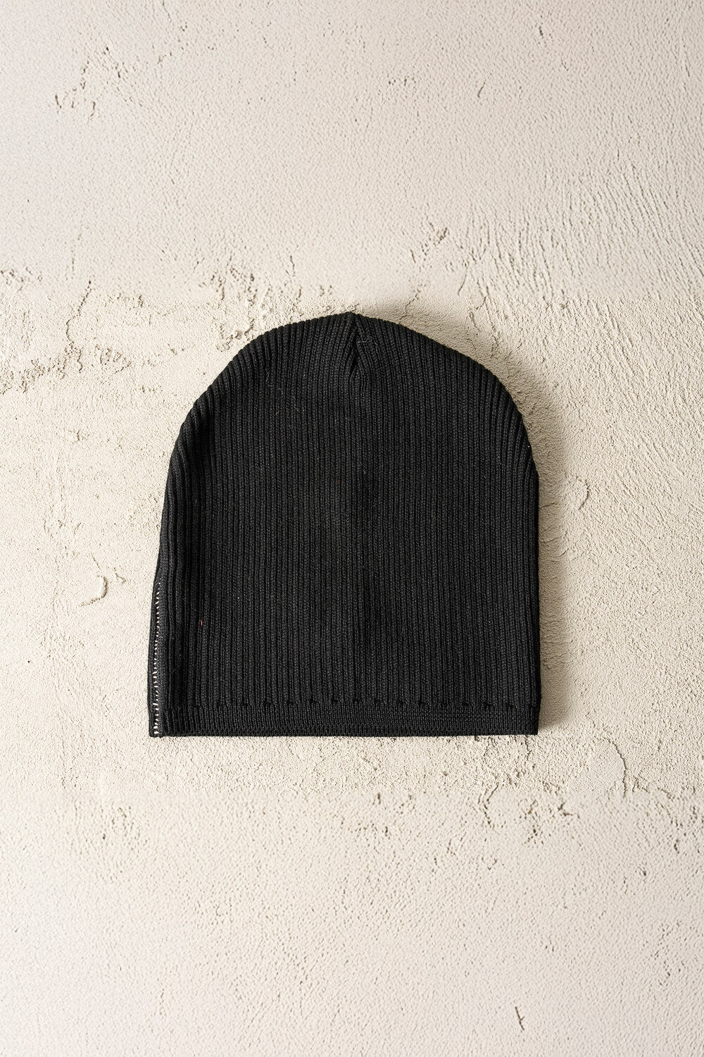 Contrast Stitch Ribbed Wool Beanie Black