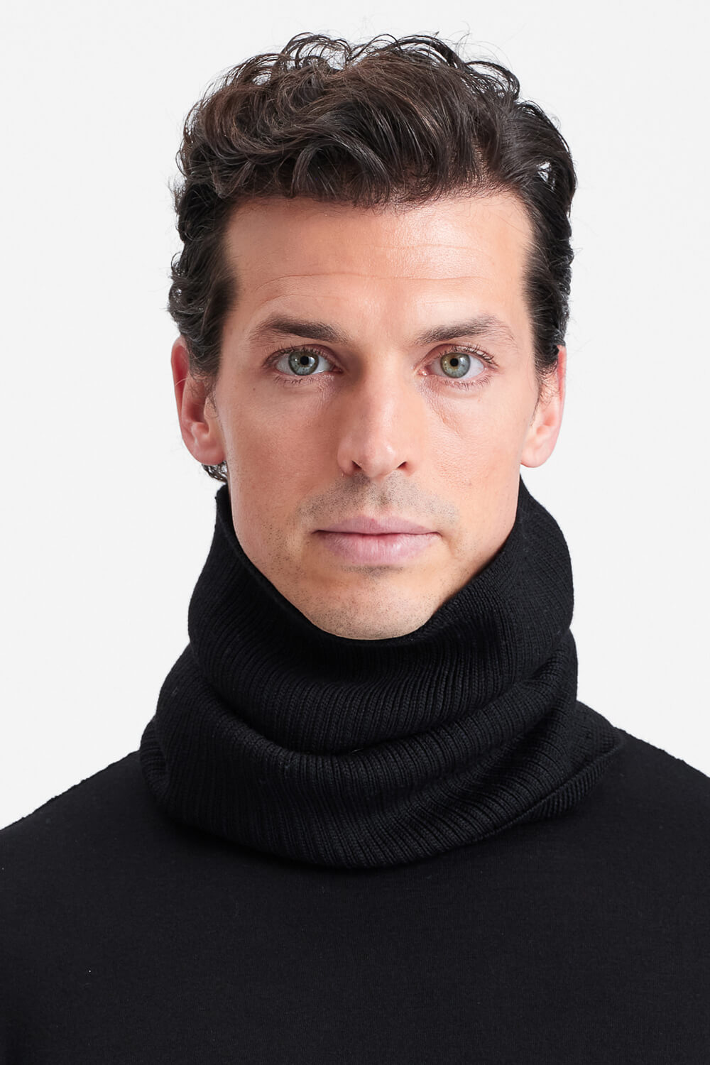 Contrast Stitch Ribbed Wool Snood Black