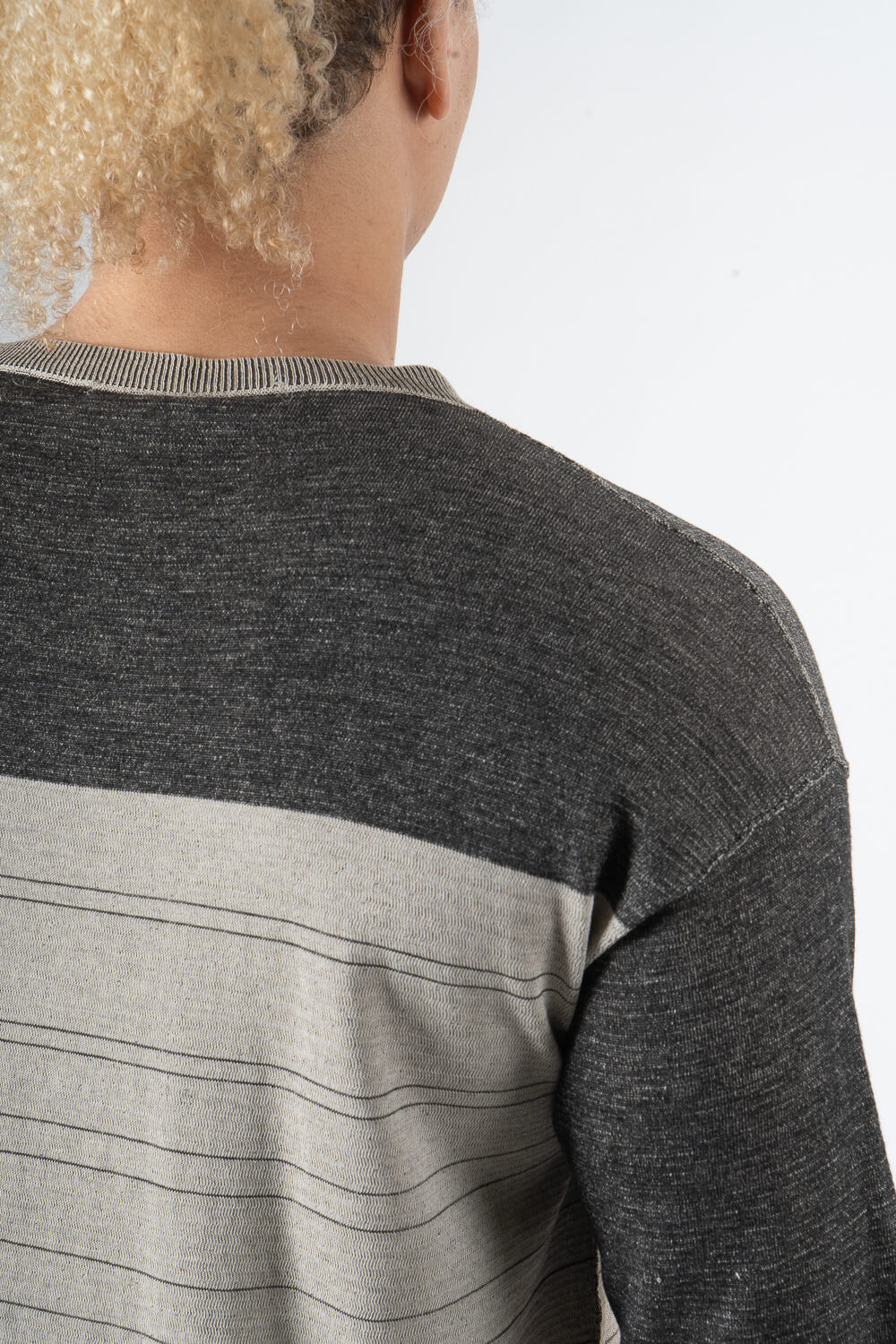 Contrast Stripe Italian Cotton T-Shirt Charcoal/Beige