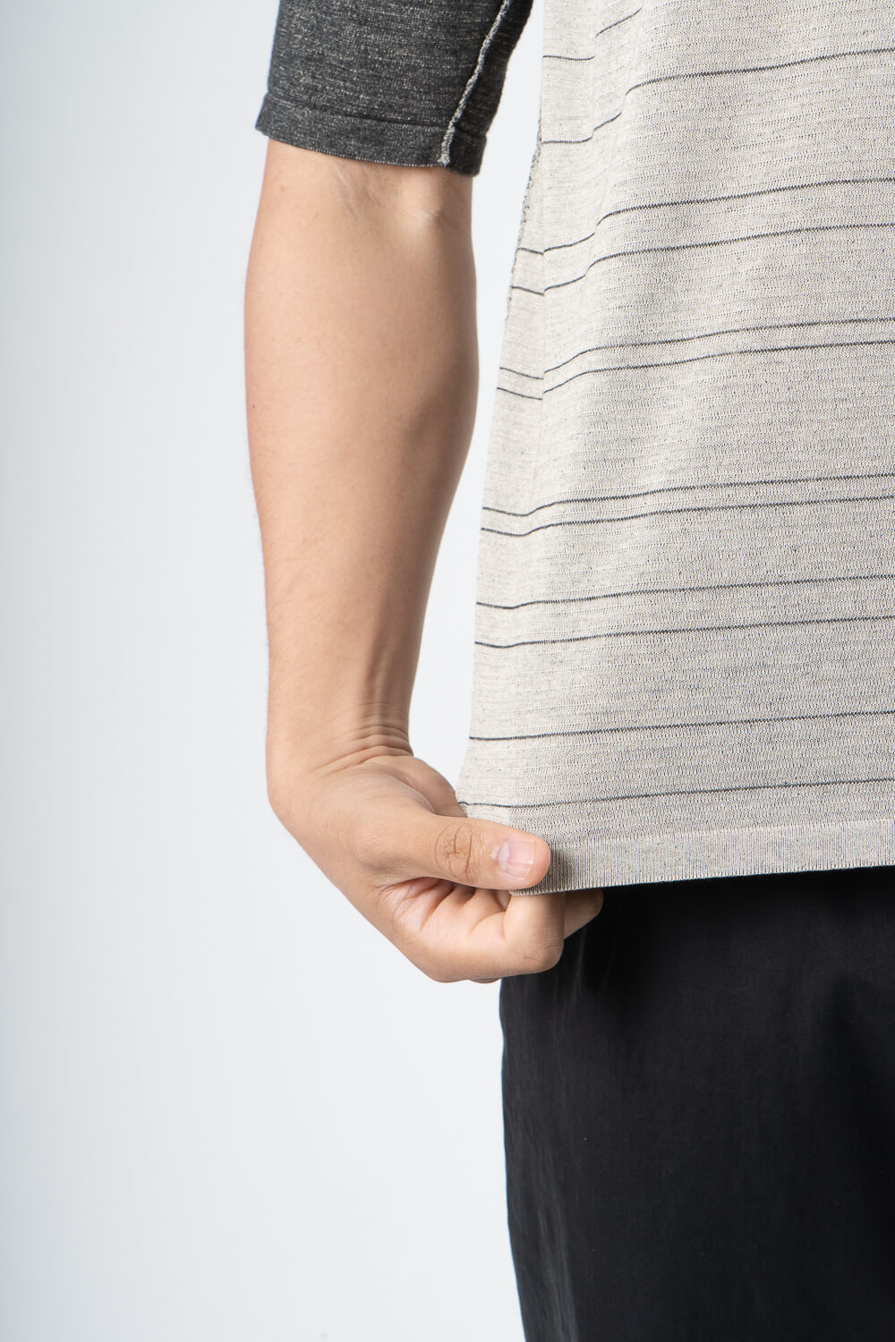 Contrast Stripe Italian Cotton T-Shirt Charcoal/Beige