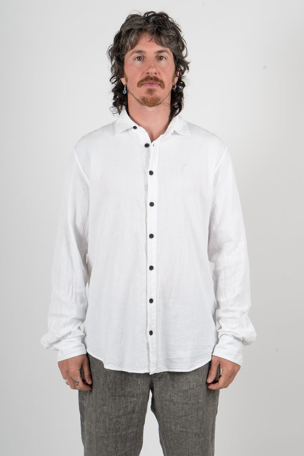 Cotton/Linen Full Button Shirt White