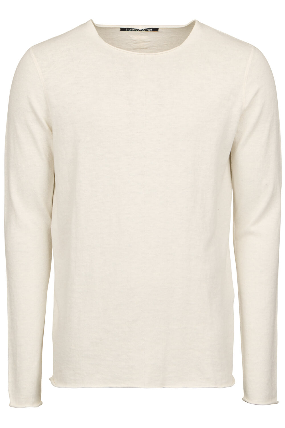 Cotton/Linen Raw Neck L/S T-Shirt Cream
