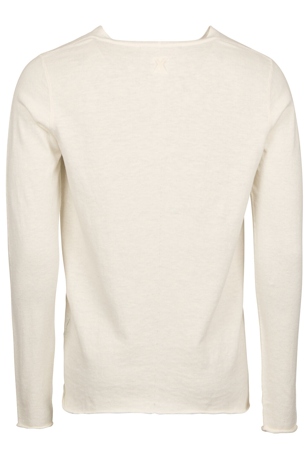 Cotton/Linen Raw Neck L/S T-Shirt Cream