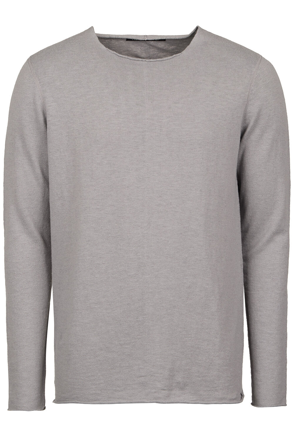 Cotton/Linen Raw Neck L/S T-Shirt Grey