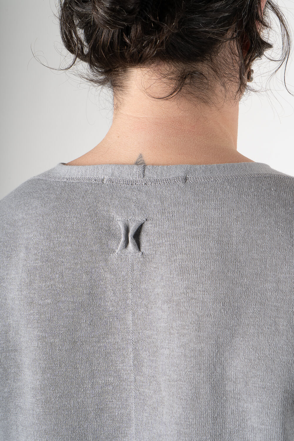 Cotton/Linen Raw Neck L/S T-Shirt Grey