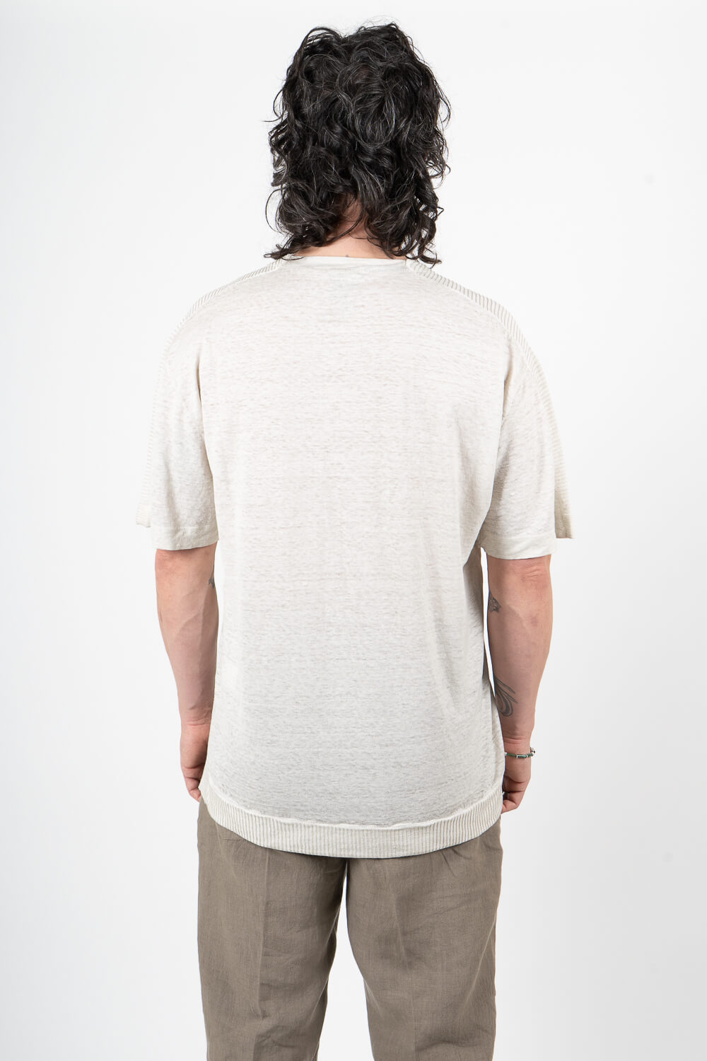 Cotton/Linen Shoulder Detail Inserts T-Shirt Stone