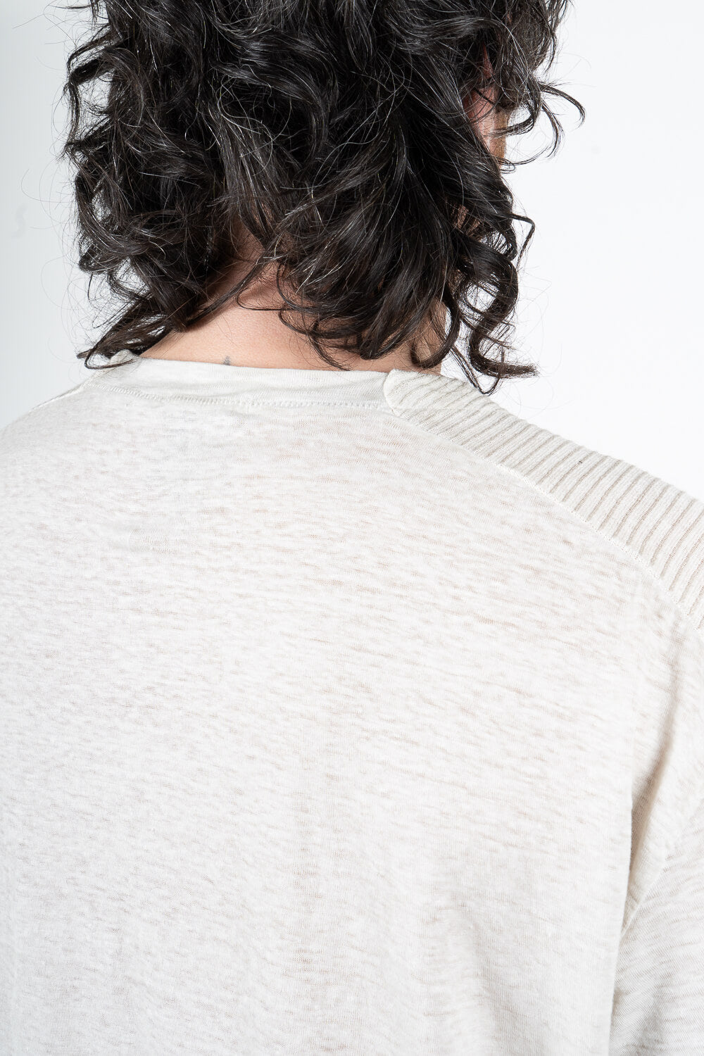 Cotton/Linen Shoulder Detail Inserts T-Shirt Stone