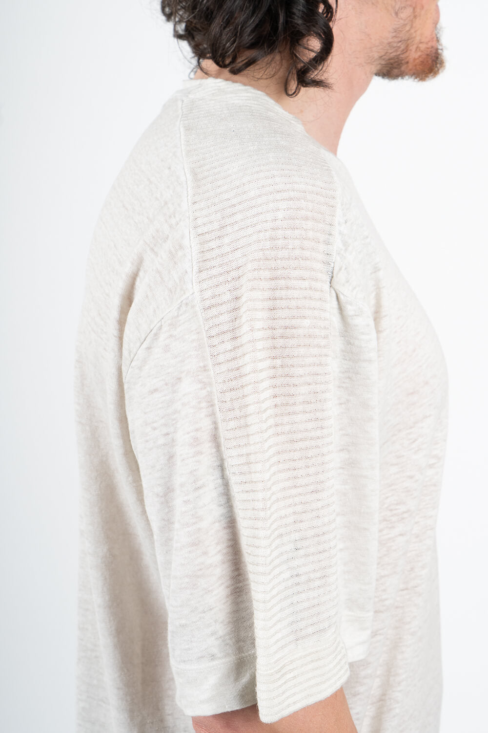 Cotton/Linen Shoulder Detail Inserts T-Shirt Stone