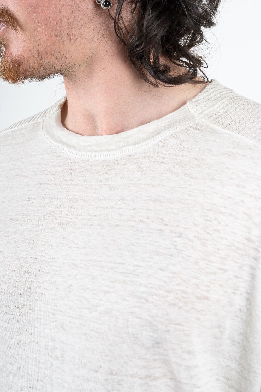 Cotton/Linen Shoulder Detail Inserts T-Shirt Stone