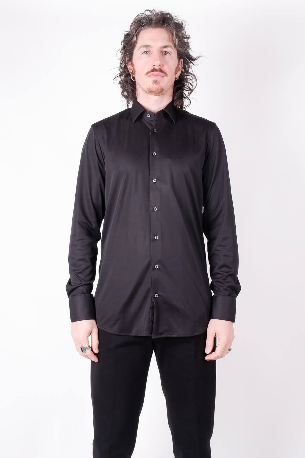 Cotton Stretch Tech Button-Up Shirt Black