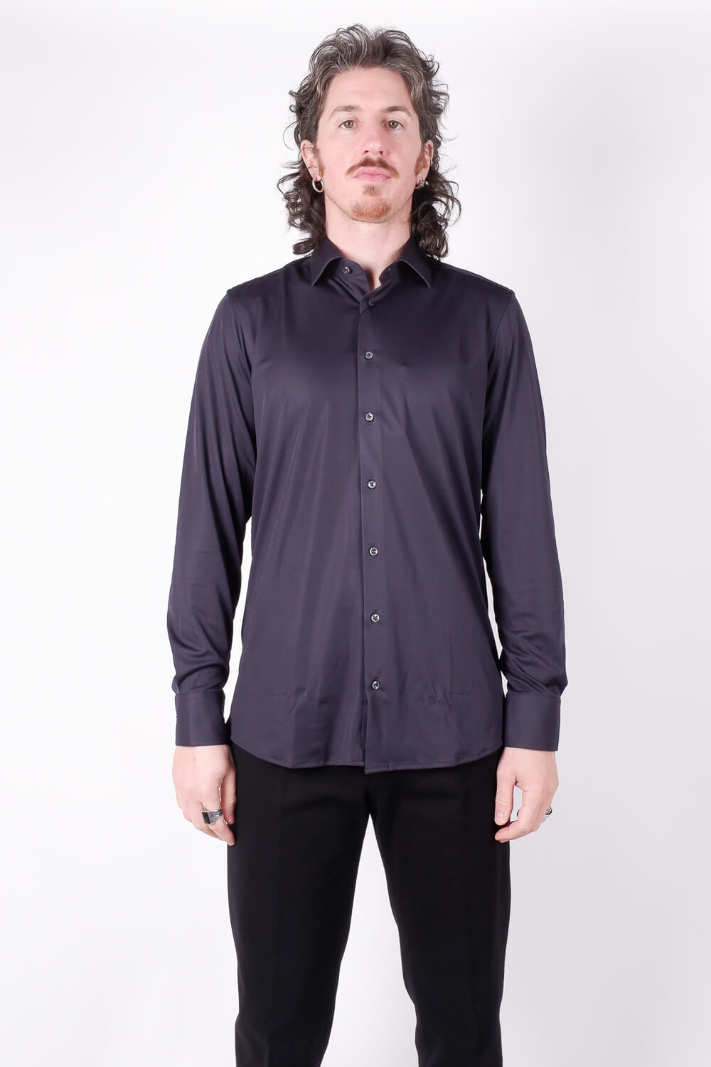 Cotton Stretch Tech Button-Up Shirt Navy