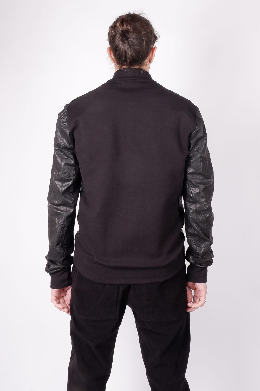 Italian Crinkle Leather/Cotton Jacket Black