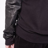 Crinkle Leather/Cotton Jacket Black