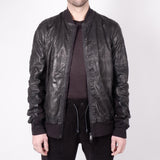 Crinkle Leather/Cotton Jacket Black