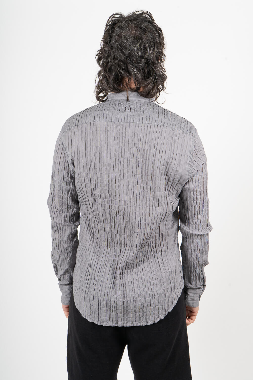 Crinkled Effect Open Collar Shirt Grey