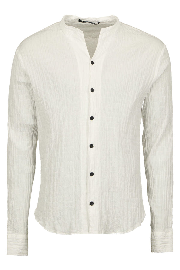 Crinkled Effect Open Collar Shirt White