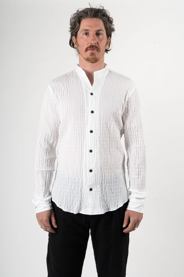 Crinkled Effect Open Collar Shirt White
