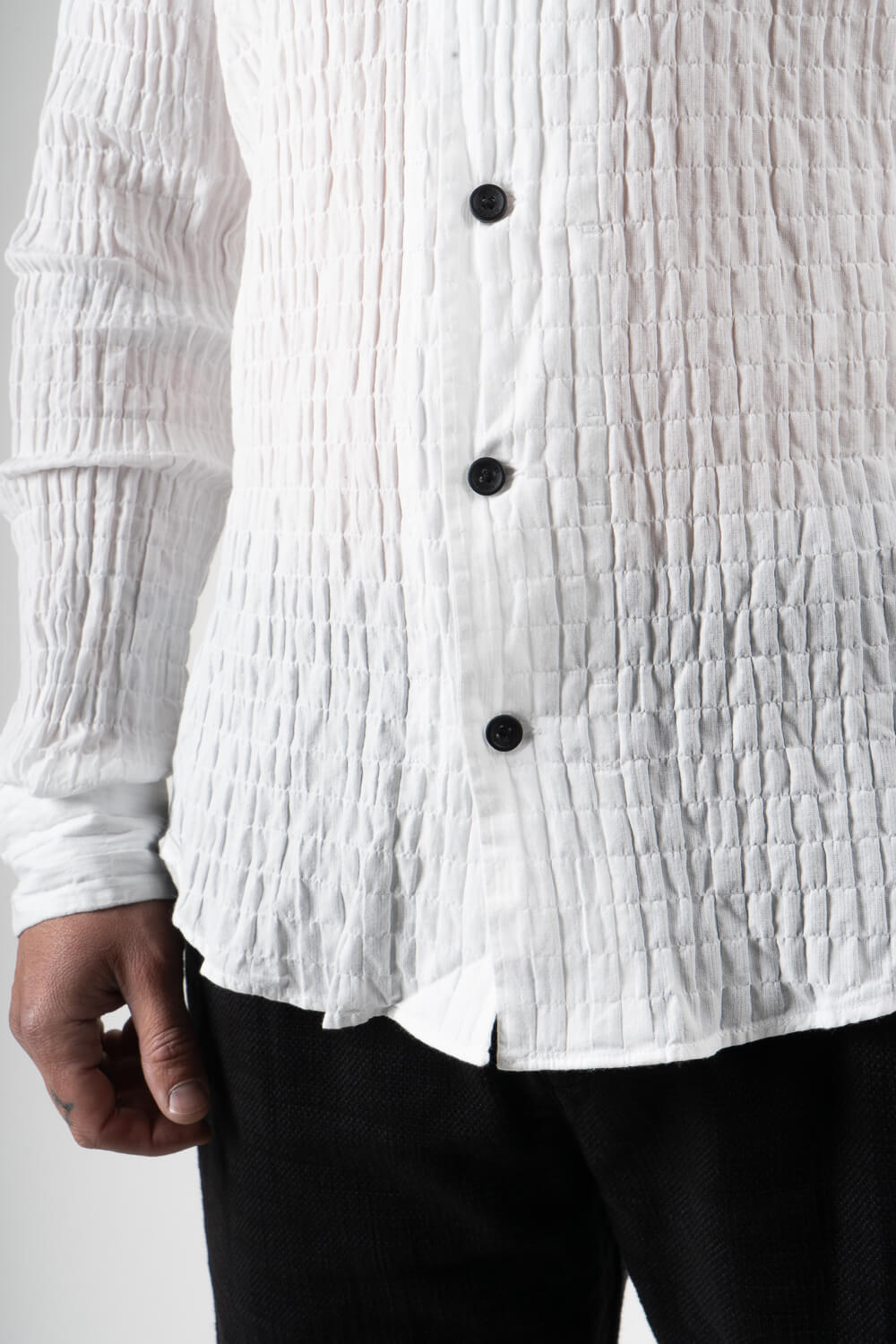 Crinkled Effect Open Collar Shirt White