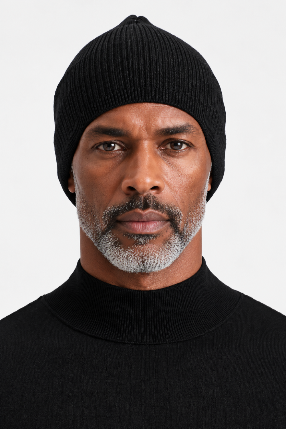 Contrast Stitch Ribbed Wool Beanie Black
