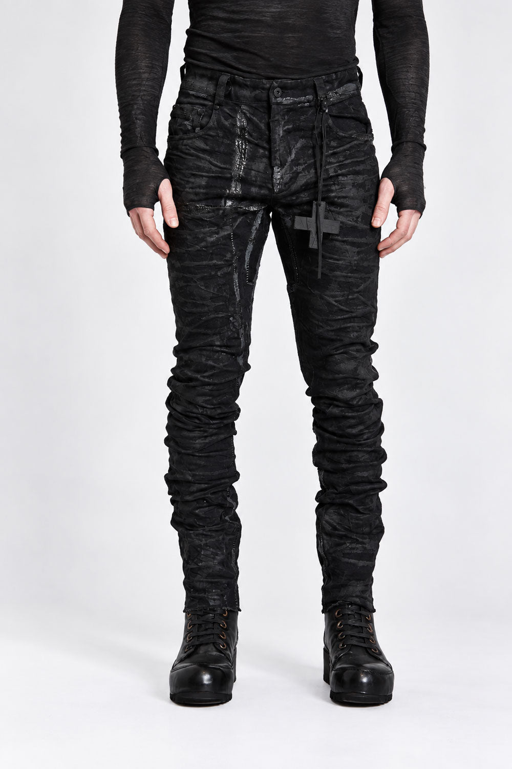 Distressed Crinkle Effect Jeans Black