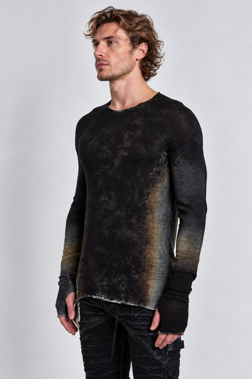 Distressed Spray Effect Knit Black