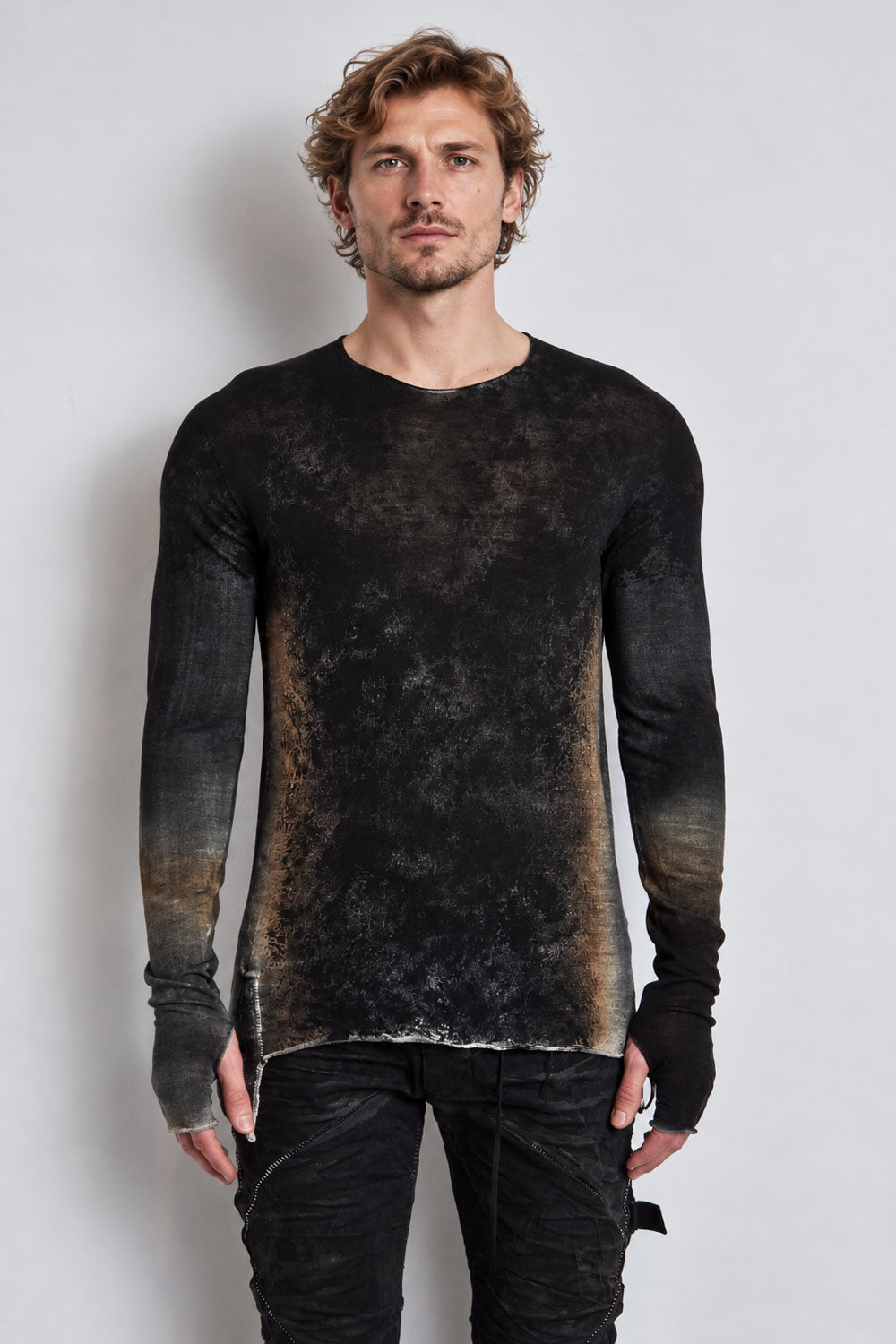 Distressed Spray Effect Knit Black