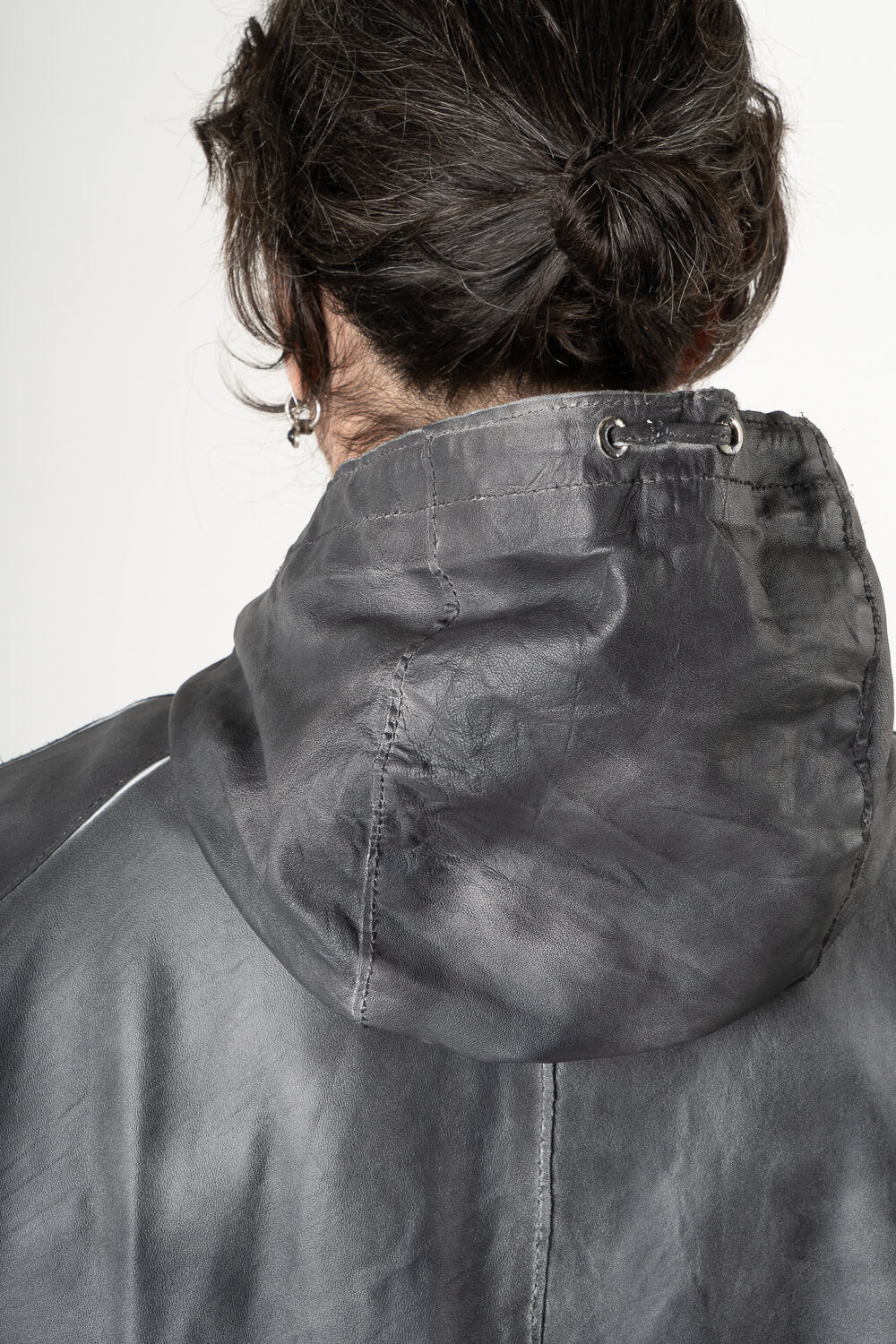 Distressed Effect Tuscan Lamb Leather Parka Jacket Charcoal