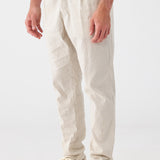 Double-Faced Striped Cotton/Linen Trousers Stone