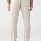 Double-Faced Striped Cotton/Linen Trousers Stone