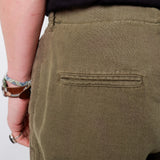 Drawstring Linen Trousers Army Green