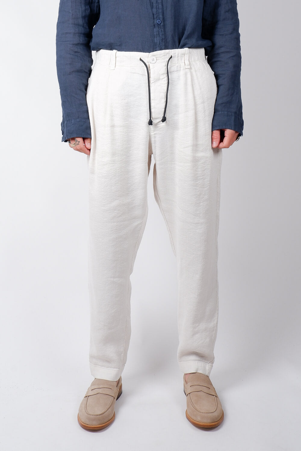 Stretch Linen Cropped Trousers Ice