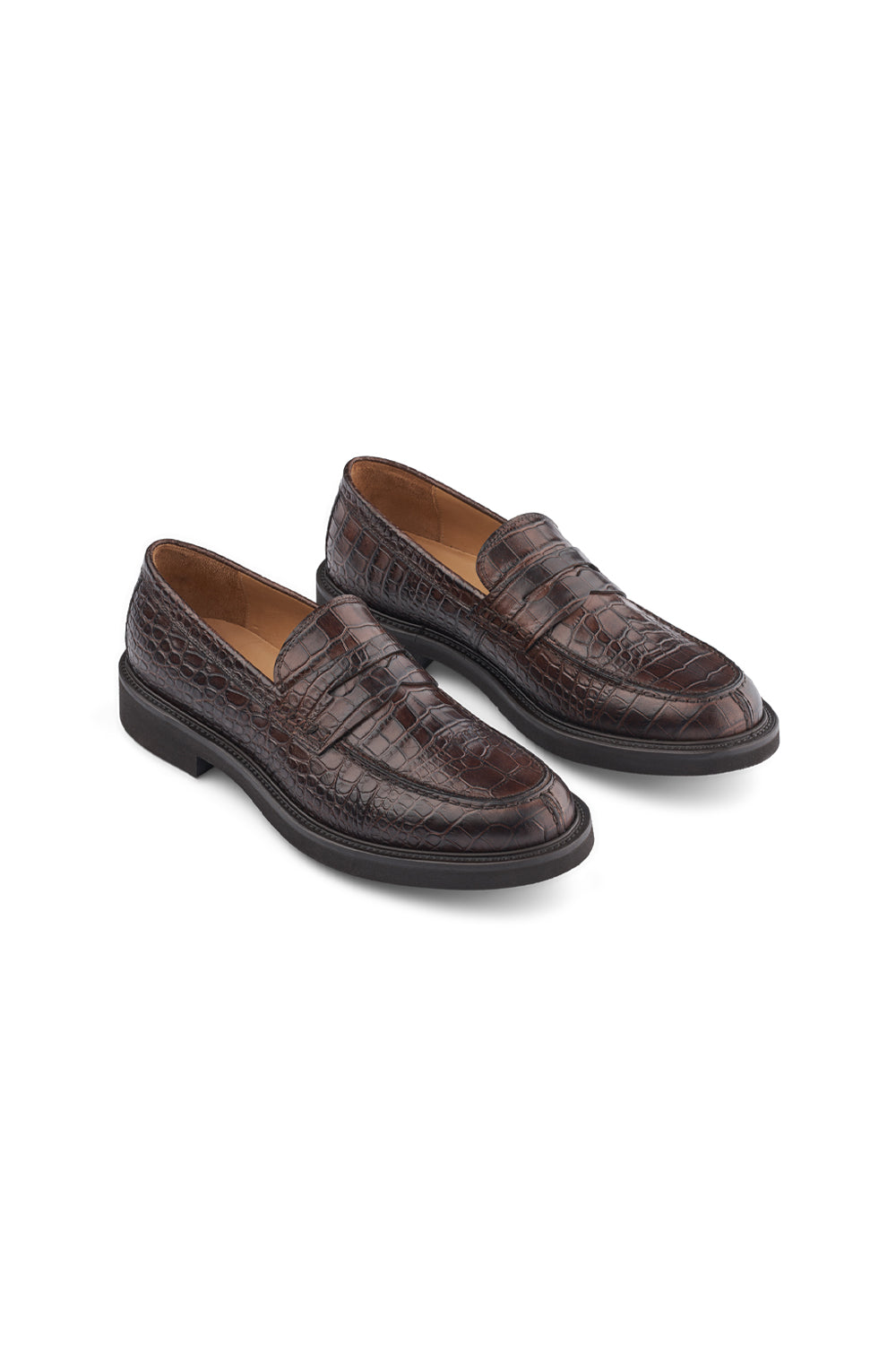 Italian Leather Croc Loafer Brown