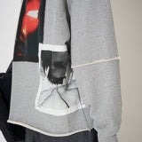 Embroidered Distressed Oversized Hoodie Grey