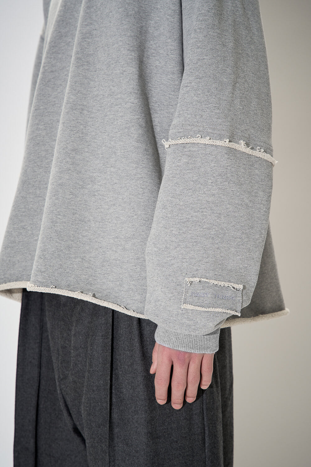 Embroidered Distressed Oversized Hoodie Grey