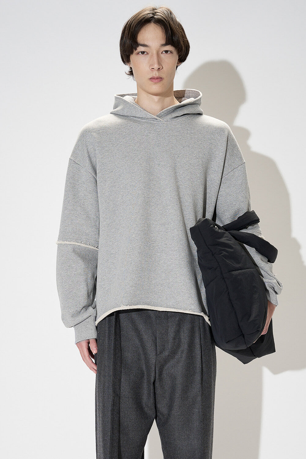 Embroidered Distressed Oversized Hoodie Grey