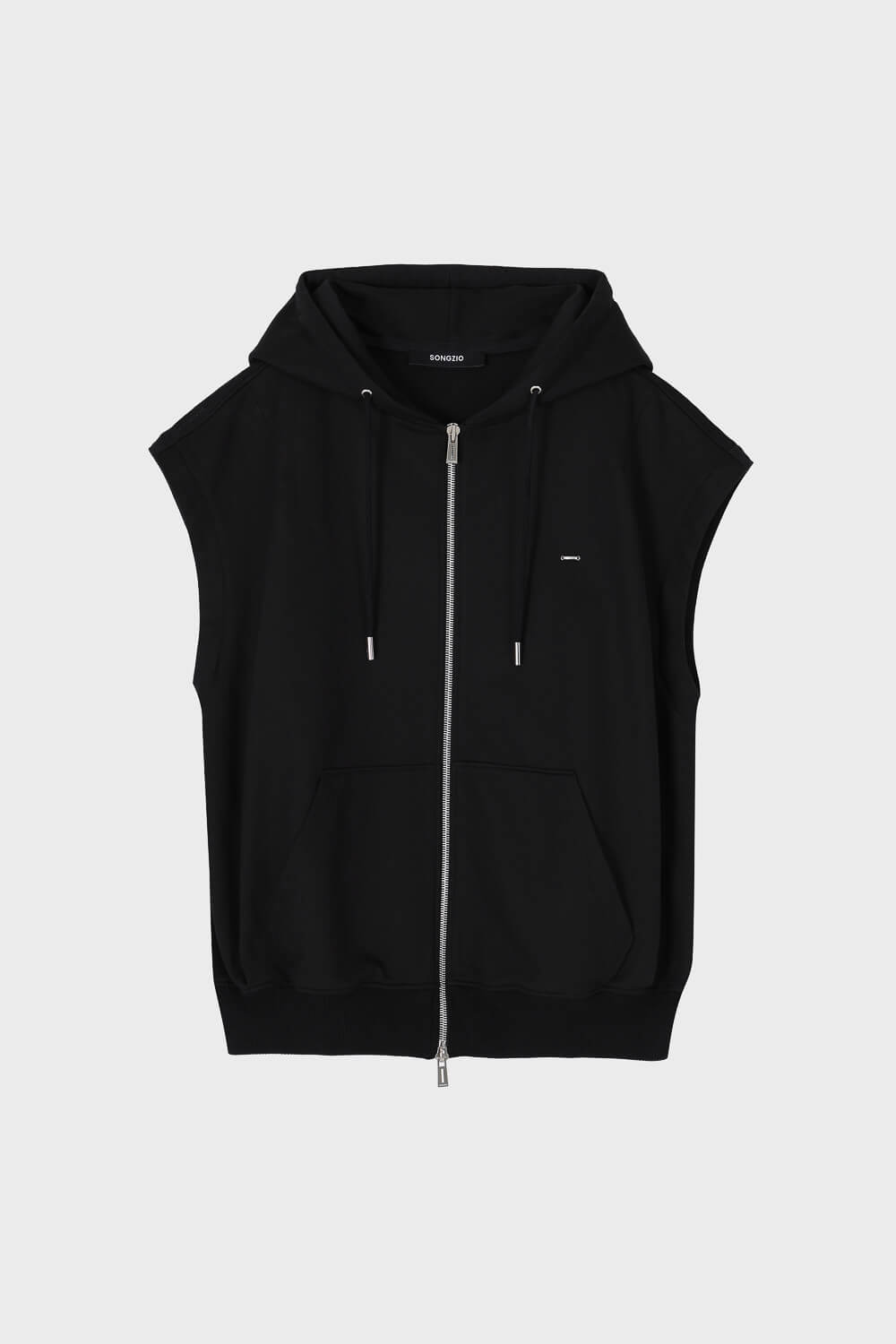 Embroidered Sleeveless Zip-Up Jacket Black