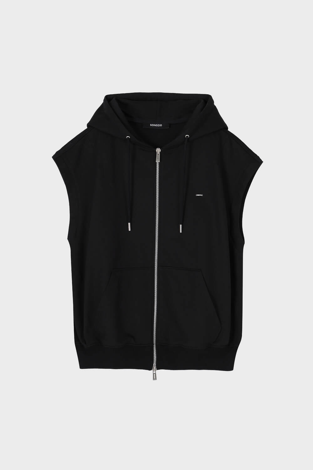 Embroidered Sleeveless Zip-Up Jacket Black