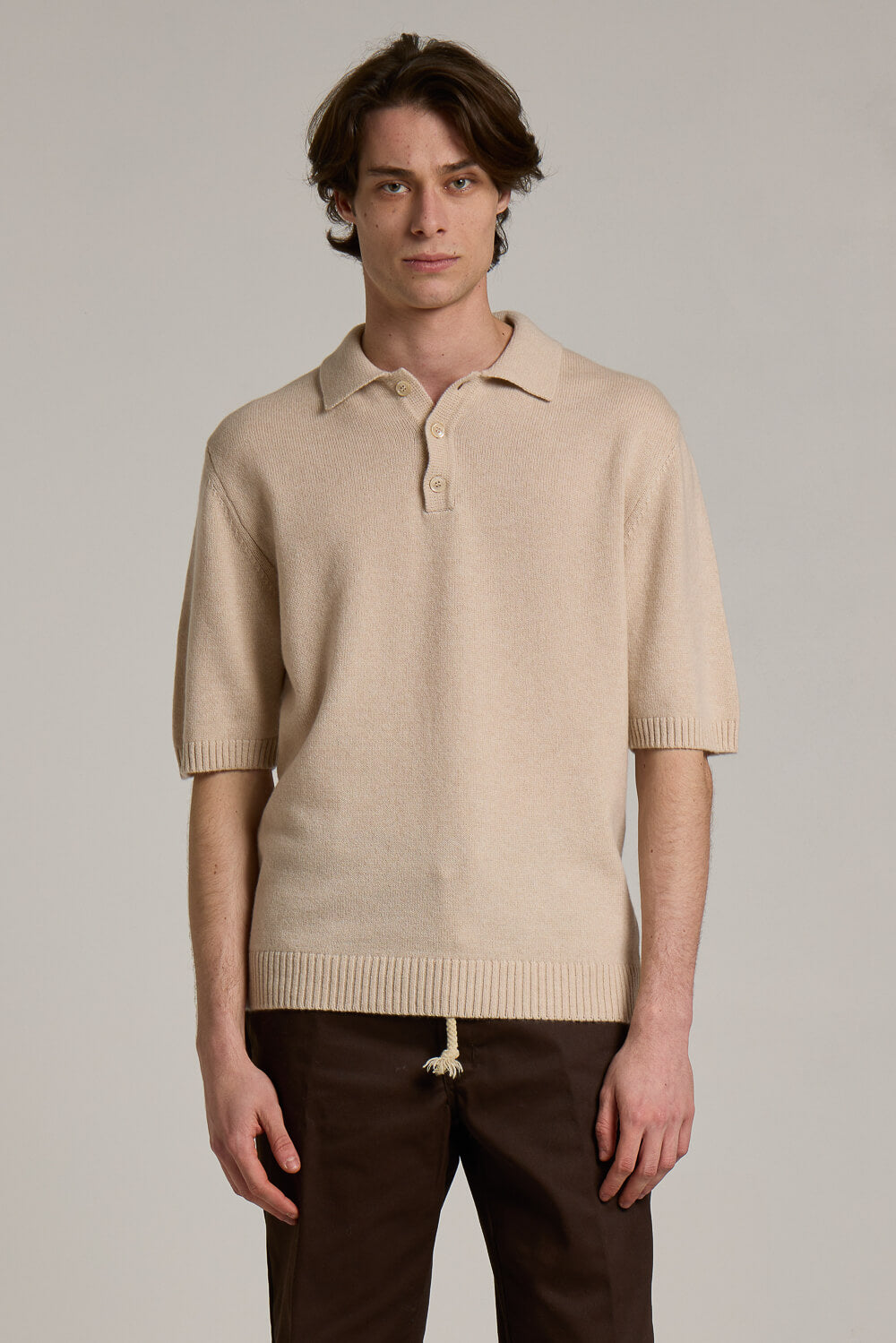 Extra Fine 100% Cashmere Polo T-Shirt Beige