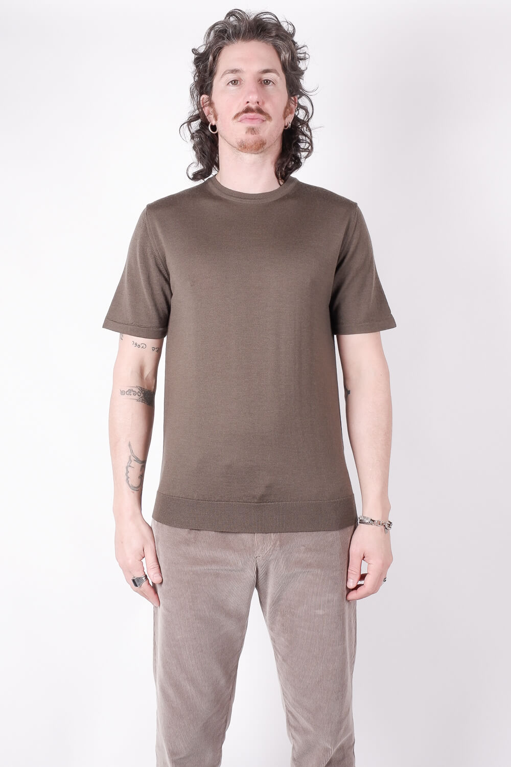 Extra Fine Merino Wool Round Neck T-Shirt Khaki